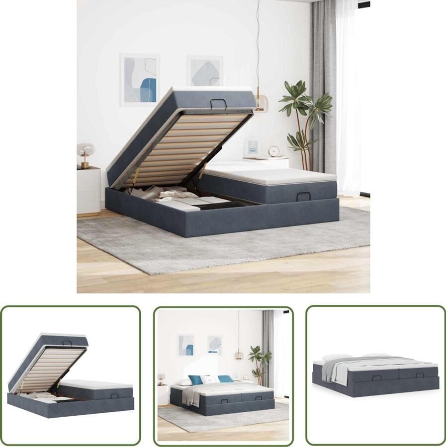 VidaXL Ottoman bed met matrassen 200x200cm fluweel donkergrijs Ottoman Bed Velvet Bed Boxspring Bed Slaapcomfort Opbergruimte