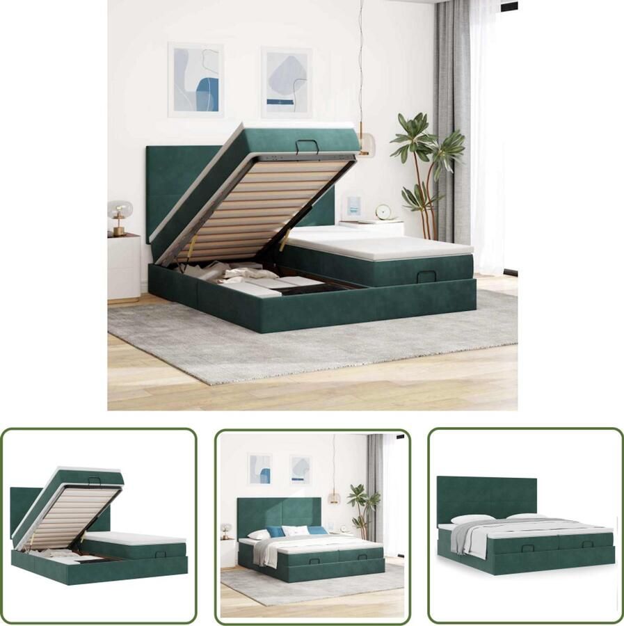VidaXL Velvet Bed Ottoman Bed Ottoman bed met matrassen 200x200cm fluweel donkergroen Boxspring Bed Slaapcomfort Opbergruimte Bed
