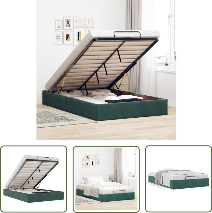 VidaXL Velvet Bedframe Ottoman Bedframe Ottoman bedframe zonder matras 120x200 cm fluweel donkergroen Dark Green Bedframe Storage Bed Double Bed