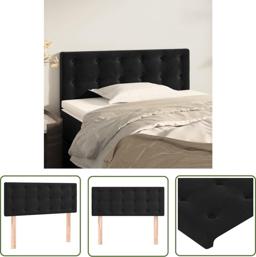 The Living Store Hoofdbord Velvet Zwart 100 x 5 x 78 88 cm Hoofd Bord Velvet Zwarte Hoofdbord Beddecoratie Hoofdkussen