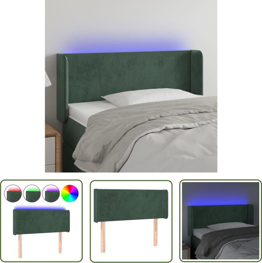 The Living Store LED-Hoofdbord Velvet 93x16x78 88cm Verstelbaar Donkergroen Led Hoofdbord Velvet Hoofdbord Groen Hoofdbord Met Led Hoofdbord Verhogen