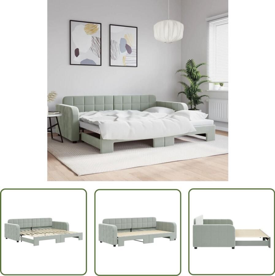 The Living Store Slaapbank met onderschuifbed 90x200 cm fluweel lichtgrijs Slaapbank Velvet Sofa Tweepersoons Bank Design Bank Compact Bank