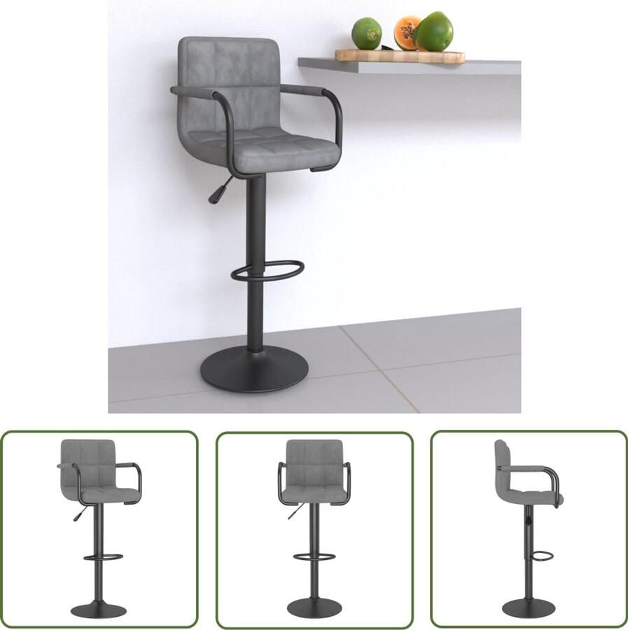 The Living Store Barkruk fluweel lichtgrijs Barstoelen Velvet Stoel Fluweel Barkruk Hoge Barkruk Instelbaar