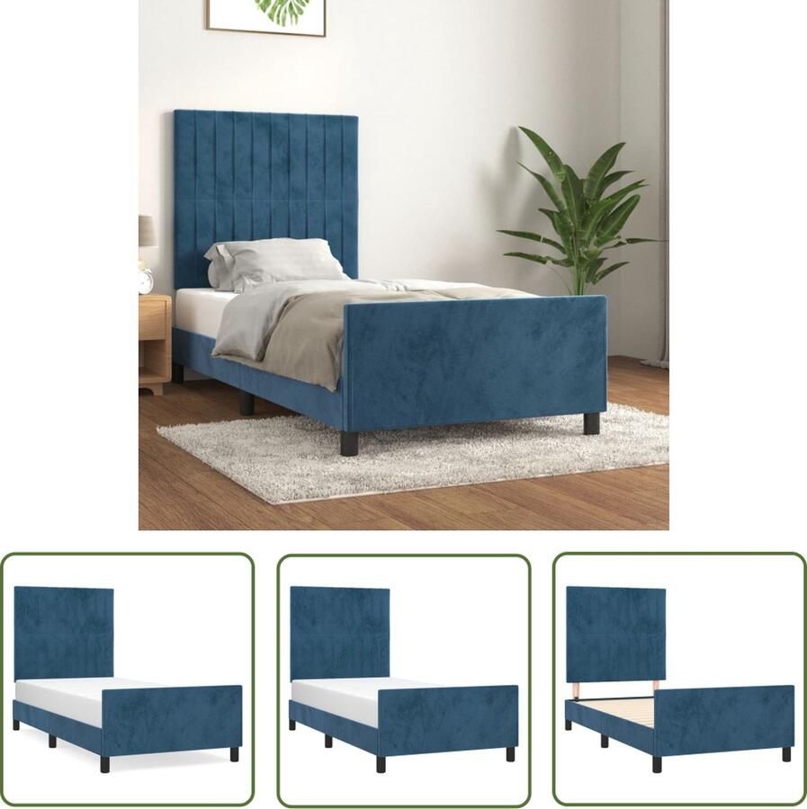 The Living Store Bedframe zonder matras 90x200 cm fluweel donkerblauw Fluweel Bed Verstelbaar Bed Met Hoofdeinde Tweepersoons Bed Donkere Blaauwe Bed