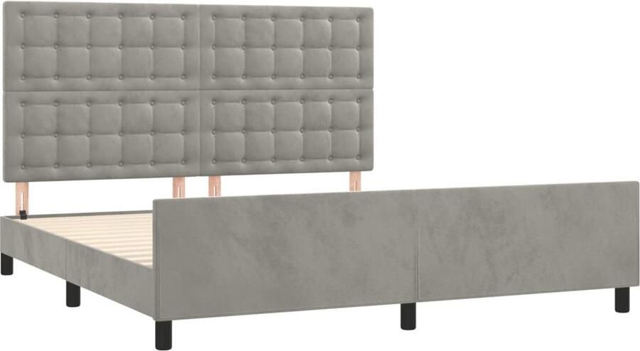 The Living Store Bedframe fluweel verstelbare hoogte ondersteunende poten multiplex lattenbodem comfortabele ondersteuning lichtgrijs 203 x 166 x 118 128 cm geschikt voor matras 160 x 200 cm - Foto 2