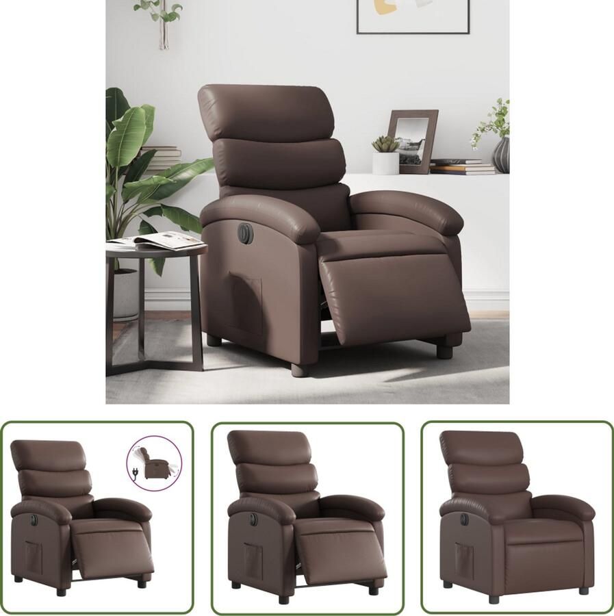 The Living Store Fauteuil verstelbaar elektrisch kunstleer bruin Elektrische Fauteuil Loungestoel Verstelbare Fauteuil Lederlook Fauteuil Bruine Fauteuil
