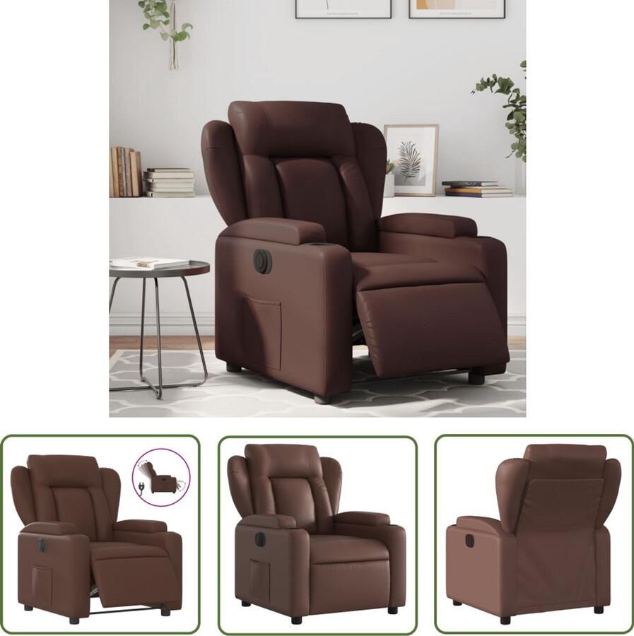 VidaXL Fauteuil verstelbaar elektrisch kunstleer bruin Elektrische Fauteuil Verstelbare Fauteuil Lounge Fauteuil Lederlook Fauteuil Relaxfauteuil