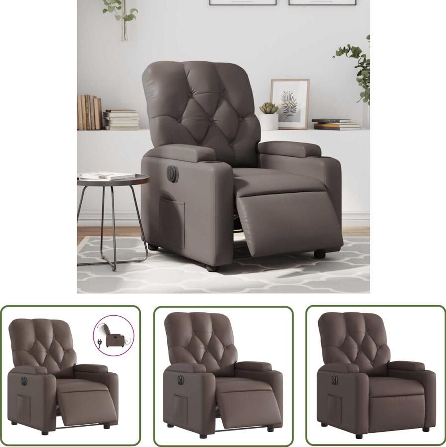 VidaXL Fauteuil verstelbaar elektrisch kunstleer bruin Elektrische Fauteuil Verstelbare Fauteuil Loungefauteuil Lederlook Fauteuil Bruine Fauteuil