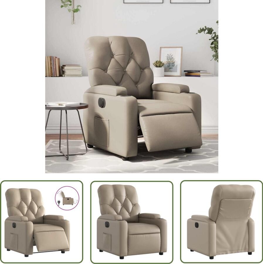 VidaXL Fauteuil verstelbaar elektrisch kunstleer cappuccinokleurig Elektrische Fauteuil Verstelbare Fauteuil Lounge Stoel Kapstok Koffietafel
