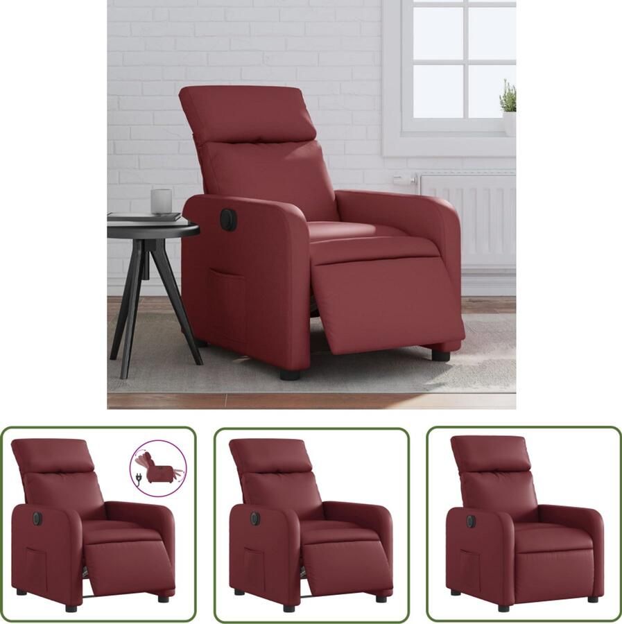 The Living Store Fauteuil verstelbaar elektrisch kunstleer wijnrood Elektrische Fauteuil Lounge Stoel Kunstleder Bank Elektrische Relaxfauteuil Ergonomische Stoel