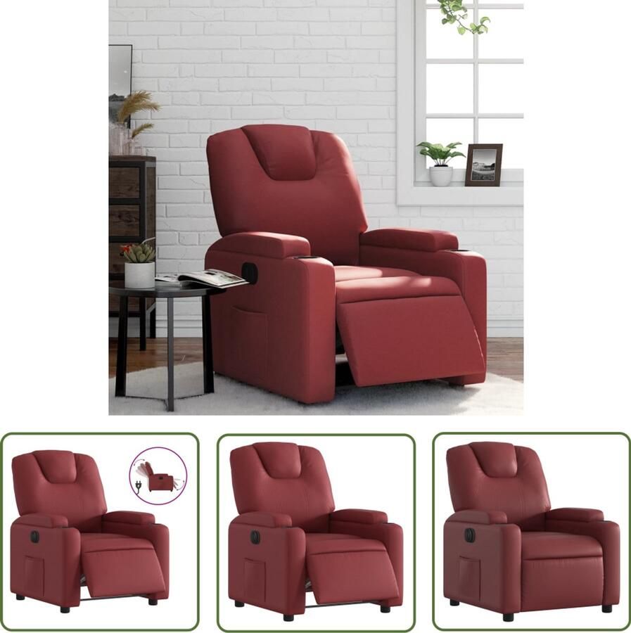 The Living Store Fauteuil verstelbaar elektrisch kunstleer wijnrood Elektrische Fauteuil Elektrische Verstelbare Stoel Lounge Stoel Fauteuil Wijnrood Lederlook Fauteuil