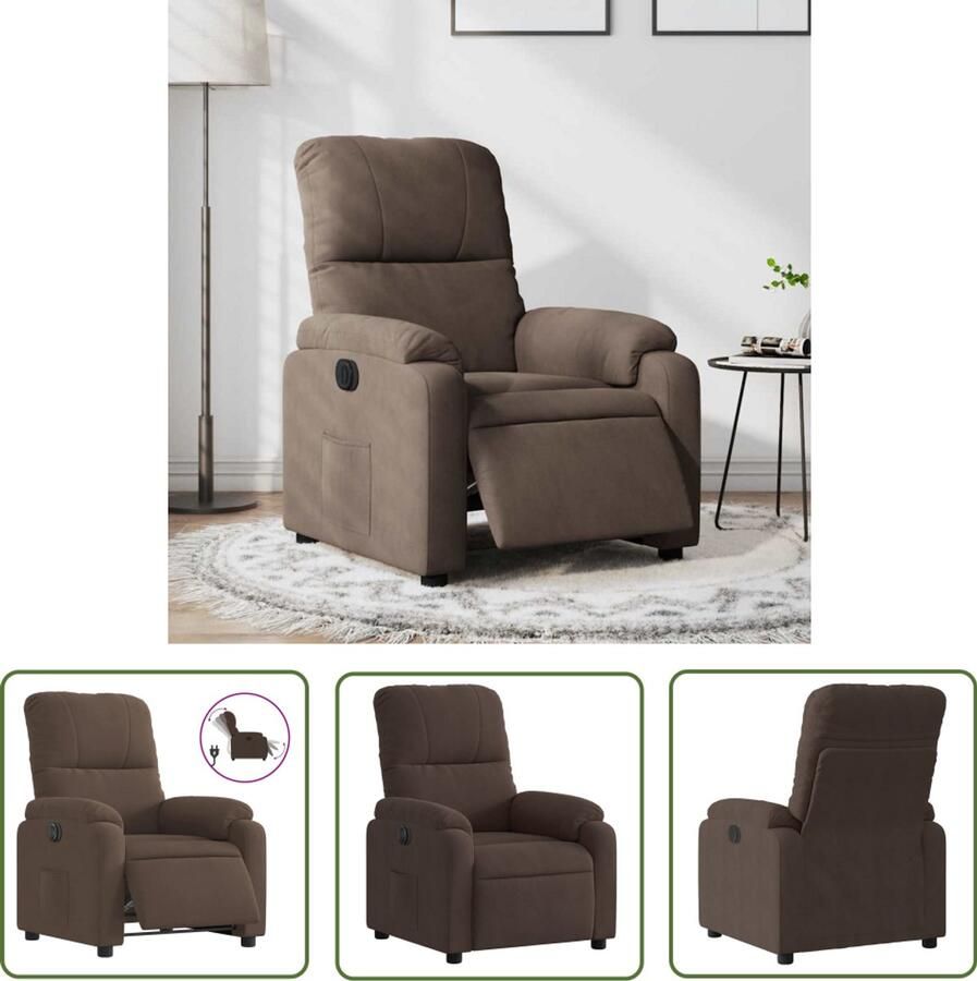 VidaXL Fauteuil verstelbaar elektrisch microvezelstof bruin Elektrische Fauteuil Verstelbare Fauteuil Lounge Stoel Fauteuils Bruine Fauteuil