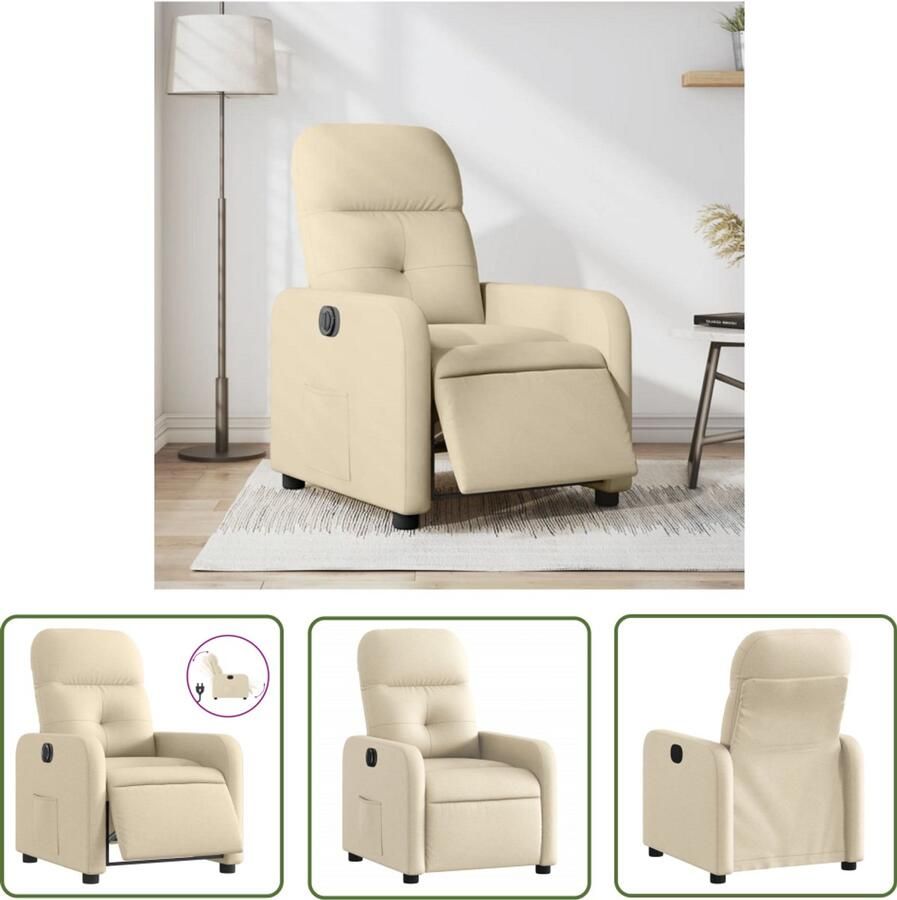 The Living Store Fauteuil verstelbaar elektrisch stof crèmekleurig Elektrische Fauteuil Verstelbare Fauteuil Lounge Fauteuil Fauteuils Creme Kleur Elektrische Loungestoel