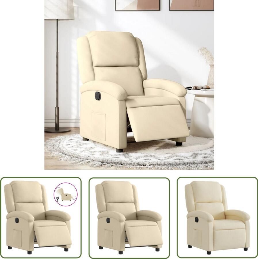 The Living Store Fauteuil verstelbaar elektrisch stof crèmekleurig Elektrische Fauteuil Loungestoel Relaxfauteuil Verstelbare Stoel Lederlook