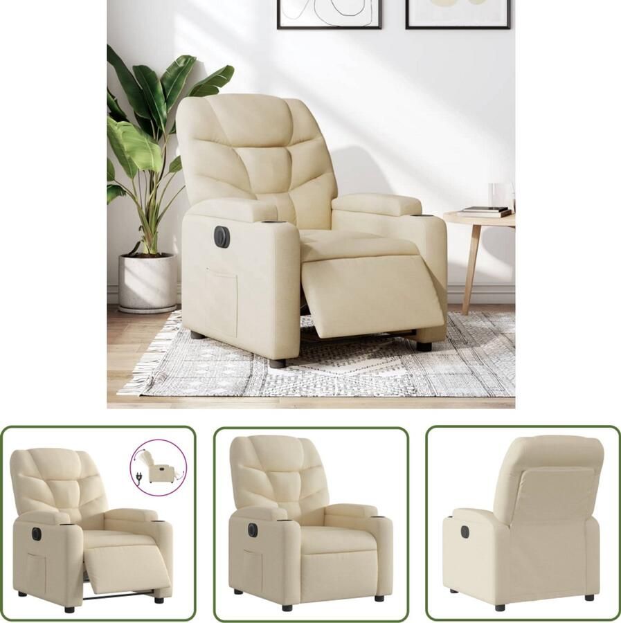 VidaXL Fauteuil verstelbaar elektrisch stof crèmekleurig Elektrische Fauteuil Verstelbare Fauteuil Lounge Stoel Creme Fauteuil Lederlook Fauteuil
