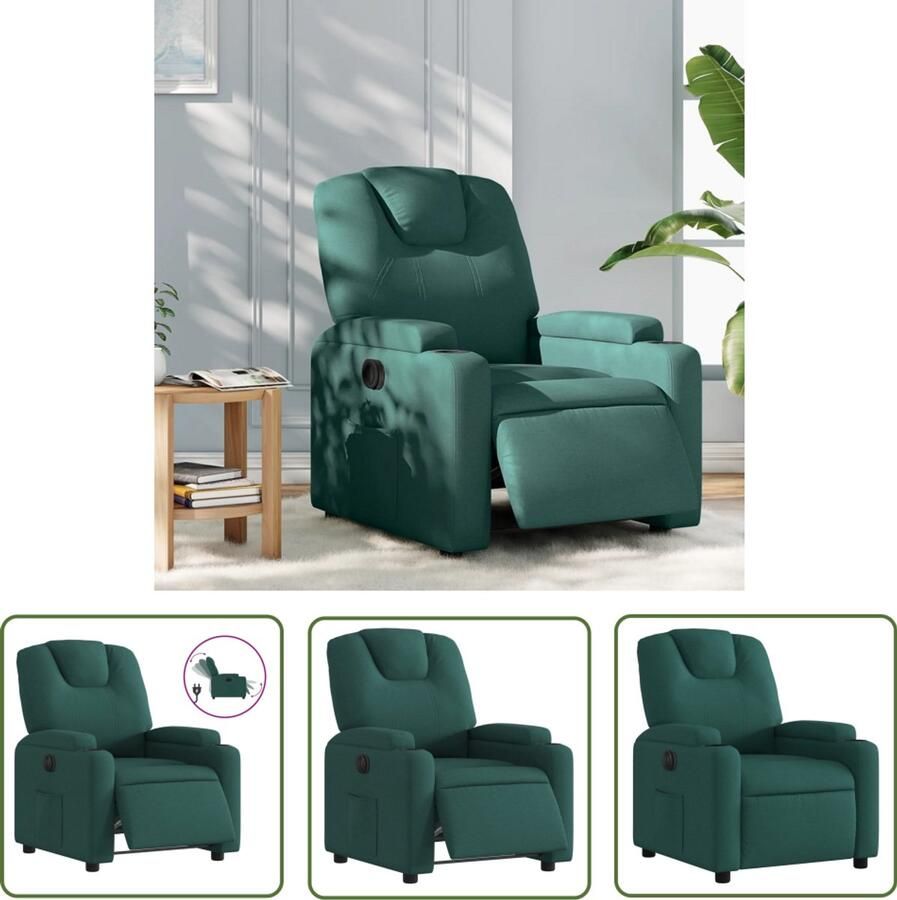 VidaXL Fauteuil verstelbaar elektrisch stof donkergroen Elektrische Fauteuil Verstelbare Fauteuil Loungestoel Lederlook Designfauteuil