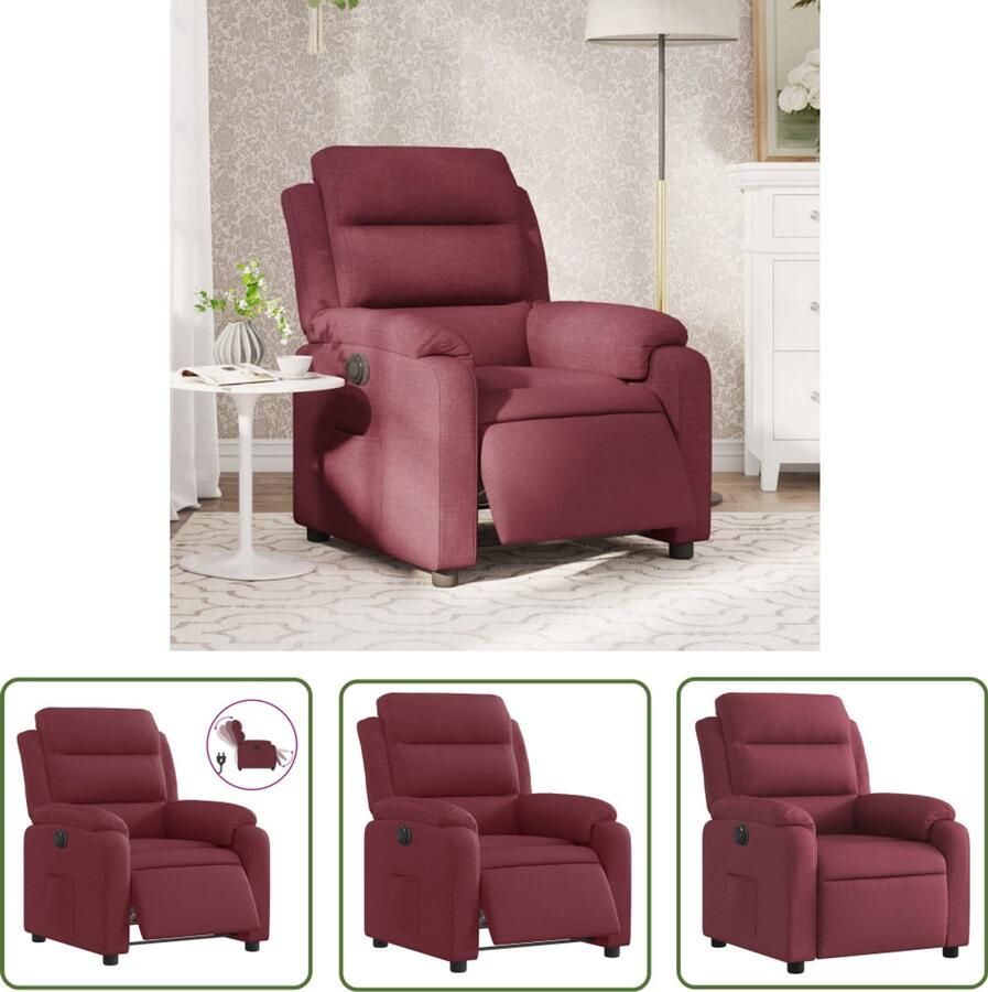 VidaXL Fauteuil verstelbaar elektrisch stof wijnrood Elektrische Fauteuil Verstelbare Fauteuil Lounge Fauteuil Fauteuils Rood Velours Fauteuil