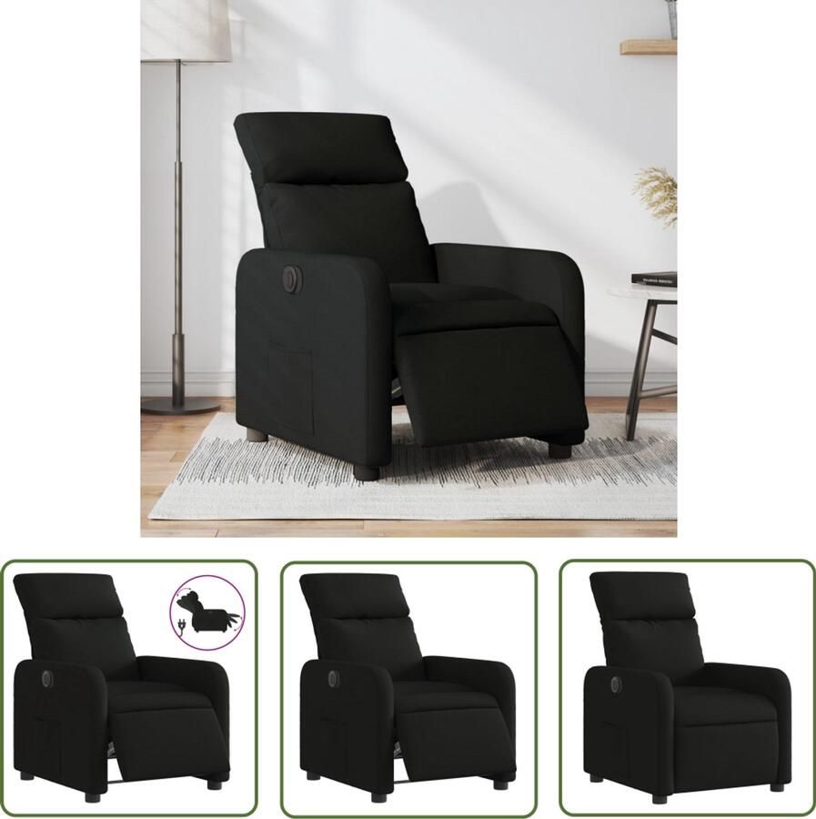 The Living Store Fauteuil verstelbaar elektrisch stof zwart Elektrische Fauteuil Loungestoel Relaxfauteuil Fauteuils Ergonomische Stoel