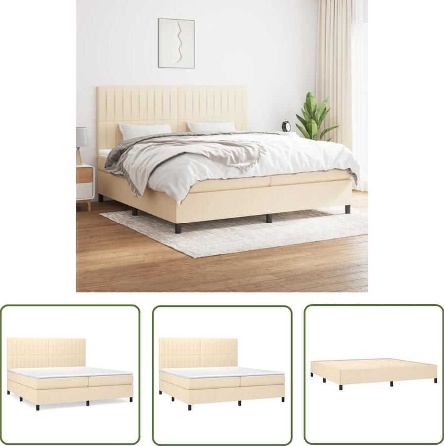 The Living Store Boxspringbed Pocketvering Verstelbaar hoofdbord Middelharde ondersteuning Huidvriendelijke topmatras Crème 203x200x118 128cm