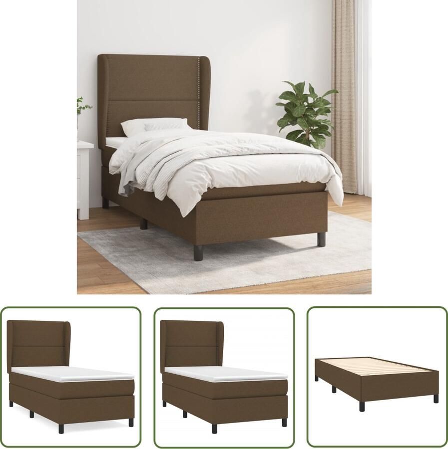 The Living Store Boxspringbed donkerbruin bed met verstelbaar hoofdbord pocketvering matras middelharde ondersteuning huidvriendelijk topmatras (203x83x118 128 cm)