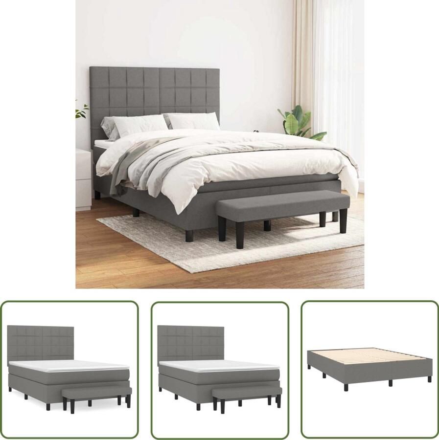 The Living Store Boxspringbed Duurzaam Verstelbaar hoofdbord Pocketvering matras Middelharde ondersteuning Huidvriendelijk topmatras Multifunctioneel bankje
