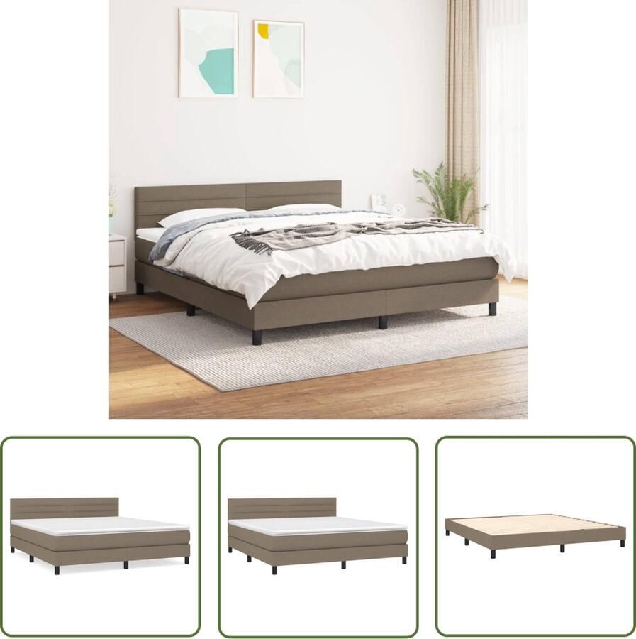 The Living Store Boxspringbed Verstelbaar hoofdbord Pocketvering matras Middelharde ondersteuning Huidvriendelijk topmatras Kleur- Taupe Afmetingen- 203 x 180 x 78 88 cm