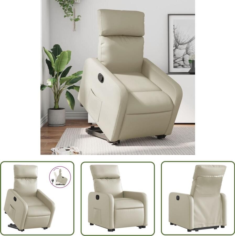 The Living Store Sta-op-stoel verstelbaar kunstleer crèmekleurig Verstelbare Stoel Elektrisch Bediening Zitfauteuil Loungestoel Leesstoeltje