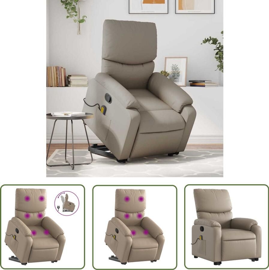 VidaXL Verstelbare Stoel Sta-op Massagestoel Sta-op-massagestoel verstelbaar kunstleer cappuccinokleurig Massagerstoel Kapstok Loungestoel