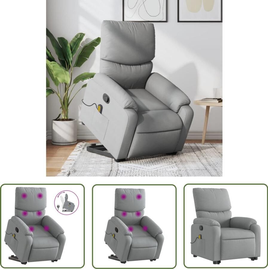VidaXL Verstelbare Stoel Sta-op Massagestoel Sta-op-massagestoel verstelbaar stof lichtgrijs Massagerstoel Ergonomische Stoel Relaxfauteuil