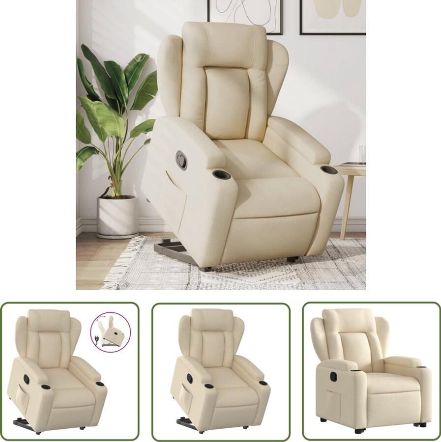 VidaXL Verstelbare Stoel Stapelstoel Sta-op-stoel verstelbaar stof crèmekleurig Elektrisch Bedienbare Stoel Rolstoelhoogte Ergonomische Stoel