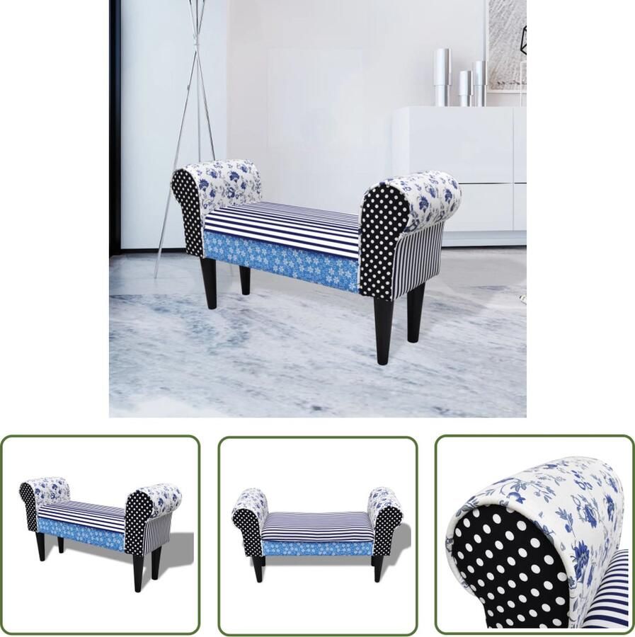The Living Store Bank Landelijke Stijl 100x32x54 cm Blauw Wit Houten Frame Comfortabel Duurzaam Max 110 kg Landelijke Bank Vintage Bank Patchwork Bank Stoffen Bank Houten Bank - Foto 2