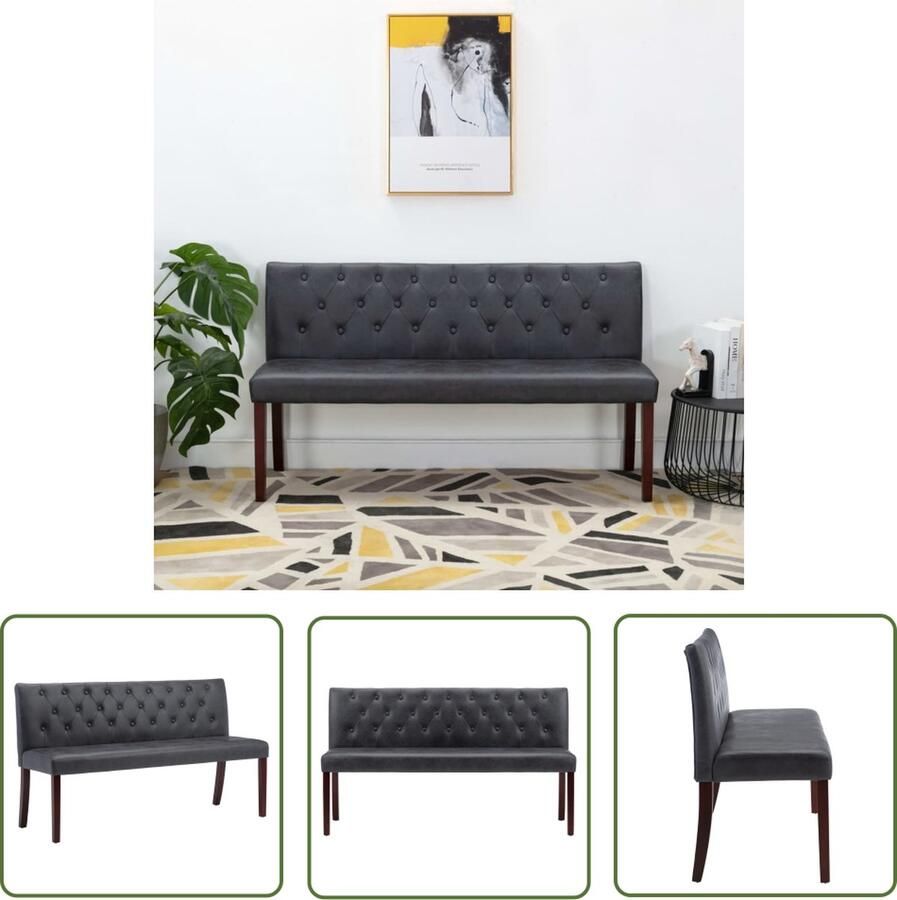 The Living Store Retro Bank Kunstsuède Grijs 148.5 x 52 x 84.5 cm Met Knopenpatroon Retro Bank Vintage Bank Stoffen Bank Banksmeubel Lounge Meubilair - Foto 2
