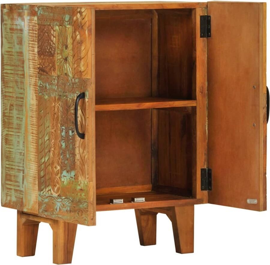 The Living Store Dressoir handgesneden 55x30x75 cm massief gerecycled hout Dressoirkast Retro Meubels Handgewerkt Gerecycled Hout Multifunctioneel Kast