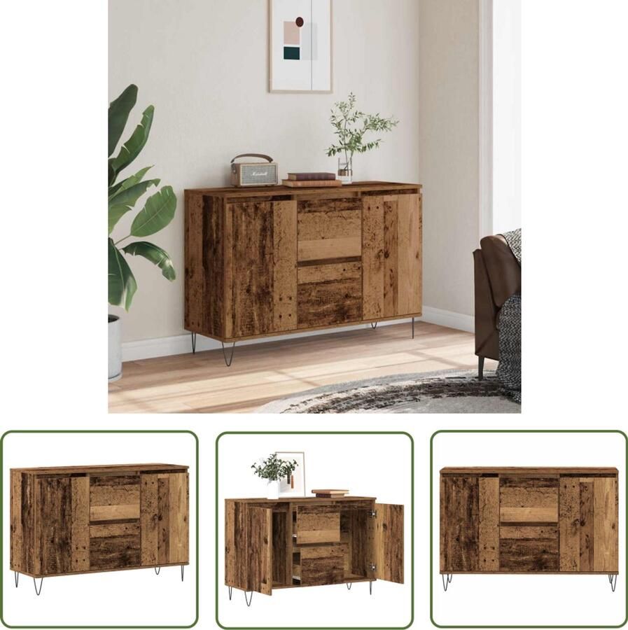 The Living Store Dressoir 104x35x70 cm bewerkt hout oud houtkleurig Dressoir Kast Opslagoplossing Houten Meubel Vintage Style - Foto 2
