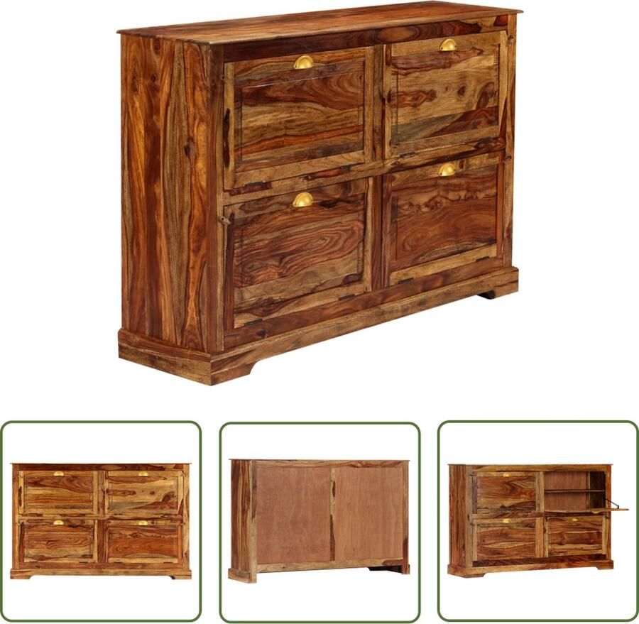 The Living Store Schoenenkast Vintage 140 x 35 x 90 cm Massief Sheeshamhout Schoenenkast Vintage Meubels Houten Schoenenkast Sheeshamhouten Kast Entreebank - Foto 2