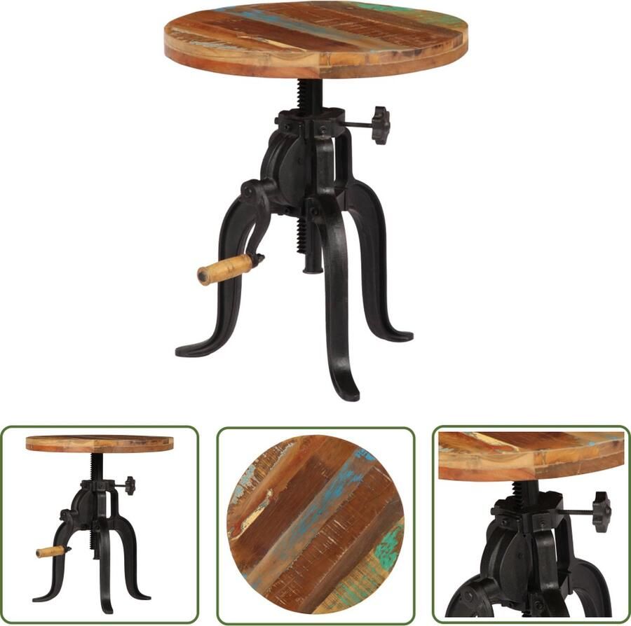 The Living Store Bijzettafel Vintage Gerecycled Hout Hoogte Verstelbaar 45 x (45 62) cm (Ã¸ x H) Bijzettafel Vintage Meubilair Industrie Style Gerecyclede Materialen Houten Bijzettafel - Foto 2