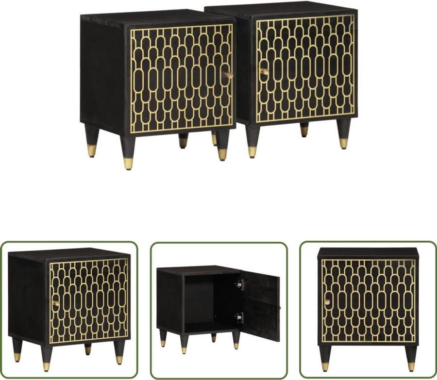 The Living Store Nachtkastjes 2 st 40x33x46 cm massief mangohout Nachtkastje Vintage Stijl Retro Design Mangohout Houten Kast