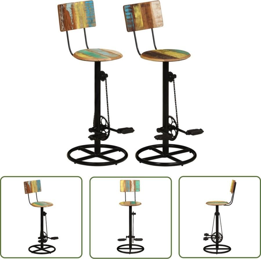 The Living Store Barkrukken Klassiek Massief Hout IJzer 44x44x112 cm Meerdere kleuren Set van 2 Barstoelen Vintage Stoelen Industriële Stoelen Retro Stoelen Houten Barkrukken - Foto 2