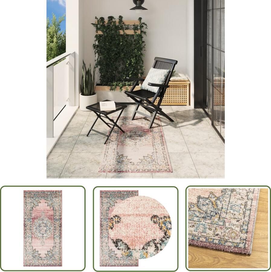 The Living Store ARBIZU Vloerkleed 80 x 150 cm Vintage Waterdicht UV-bestendig Vloerkleed Vintage Vloerkleed Multikleuren Vloerkleed Polypropyleen Vloerkleed Waterdicht Vloerkleed - Foto 2
