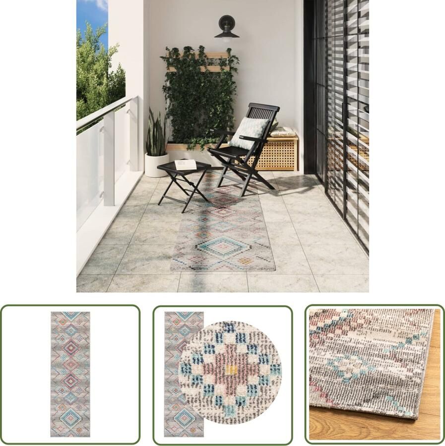 The Living Store Vloerkleed ARBIZU binnen en buiten vintage stijl 80x250 cm Vloerkleed Vintage Vloerkleed Polypropyleen Vloerkleed Multikleurige Vloerkleed Groot Vloerkleed