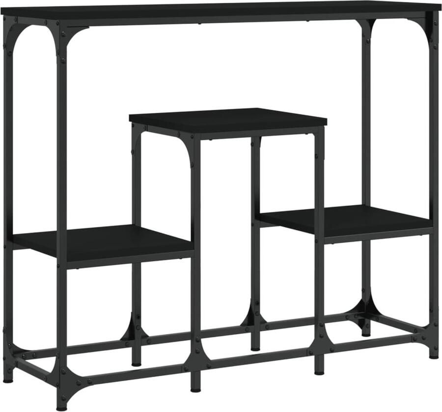 The Living Store Wandtafel Vintage Zwart 89.5 x 28 x 76 cm Duurzaam materiaal veel opbergruimte stevig frame uitstalfunctie Wandtafel Vintage Zwarte Wandtafel Salontafel Bijzettafel