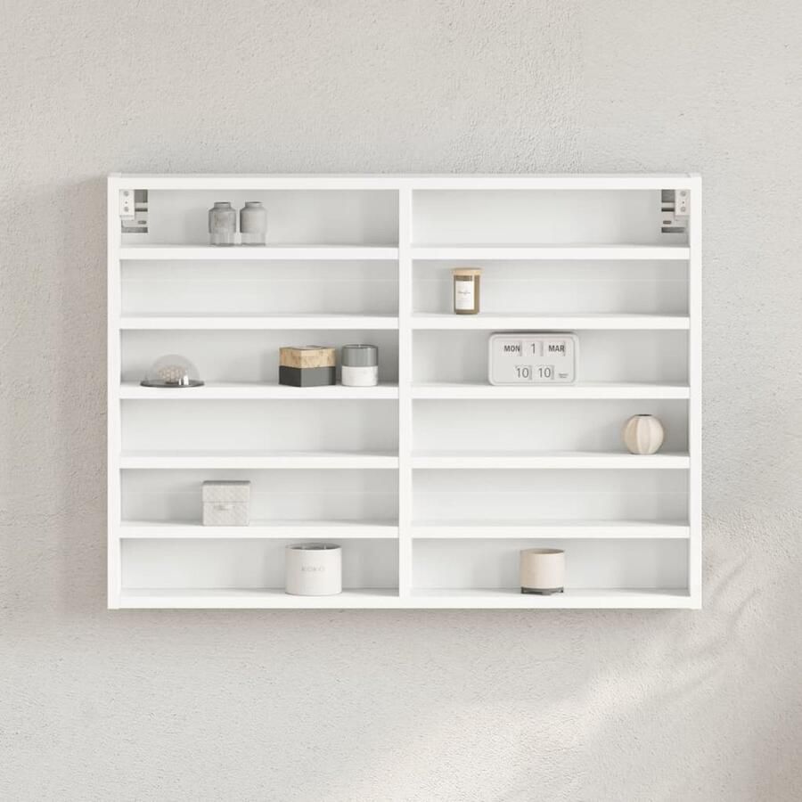 The Living Store Vitrinekast 80x8 5x58 cm bewerkt hout wit Vitrinekast Displaykast Woonaccessoires Meubilair Opslagmogelijkheden