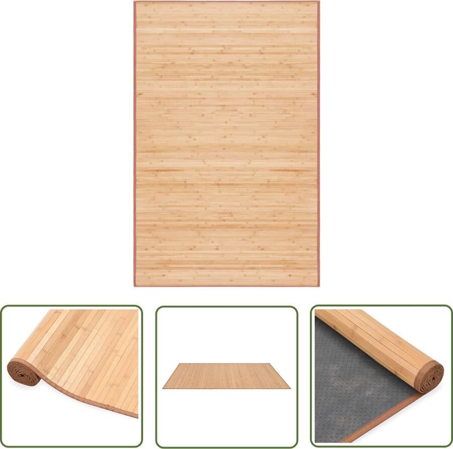 The Living Store Bamboe Tapijt Afmetingen- 100 x 160 cm Bruin Materiaal- Bamboe Met anti-slip onderkant Reinigen met een vochtige doek