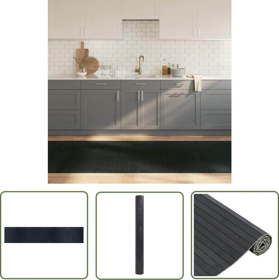 The Living Store Vloerkleed rechthoekig 100x500 cm bamboe grijs Bamboe Tapijt Vloerkleden Modern Tapijt Grijze Tapijt Anti Slip Tapijt