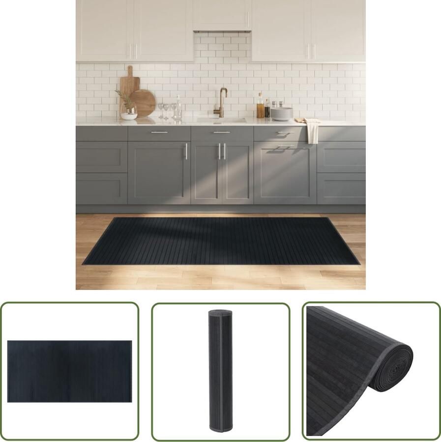 The Living Store Vloerkleed rechthoekig 100x200 cm bamboe grijs Bamboetapijt Vloerkleden Woon Accessoires Kamerdecoratie Modern Tapijt