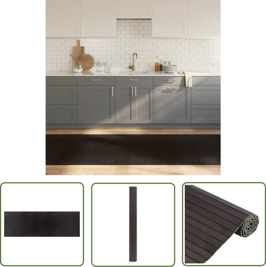 The Living Store Vloerkleed rechthoekig 100x300 cm bamboe donkerbruin Bamboetapijt Vloerkleden Woonaccessoire Donkere Tinten Modern Interieur