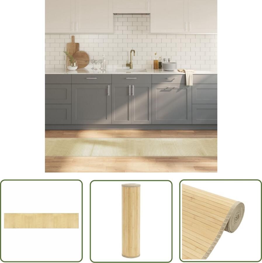 The Living Store Bamboe Vloerkleed 60 x 300 cm Natuurlijk Licht Duurzaam Bamboetapijt Vloerkleden Vloerbedekking Livingroom Decoratie Beige Tapijt