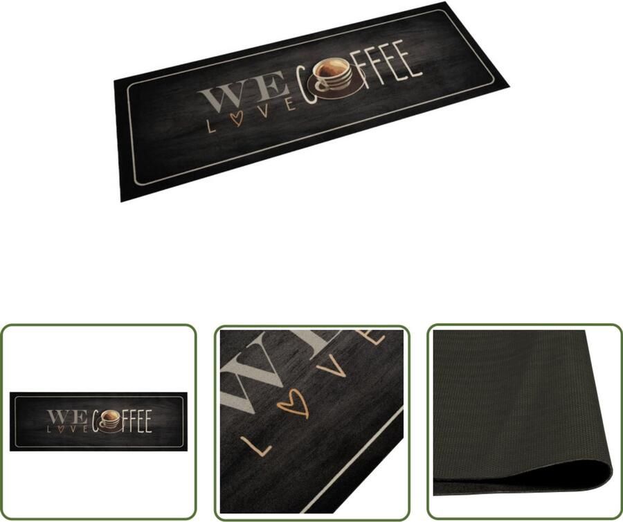 VidaXL Keukenmat wasbaar koffietekst 60x180 cm fluweel Keukenmat Vloerkleden Keukentapijt Antislip Mat Zwarte Keukenmat