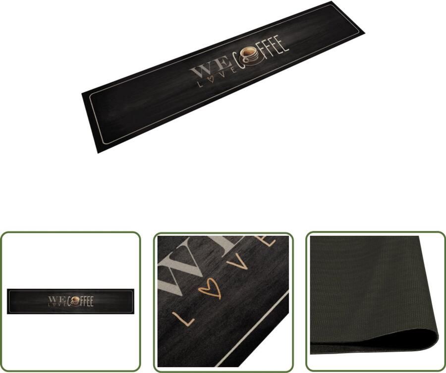 VidaXL Keukenmat wasbaar koffietekst 60x300 cm fluweel Keukenmat Vloerkleden Keukentapijt Zwarte Keukenmat Polyamide Keukenmat