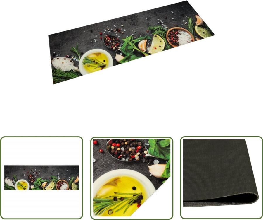 VidaXL Keukenmat wasbaar kruidenprint 60x180 cm fluweel Keukenmat Vloerkleden Antislip Mat Keukenvloer Kruiden Print